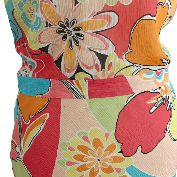 Lafayette 148 Crinkle Silk Dress Size 2 Colorful Mod Spring Summer Beachy - Picture 9 of 15